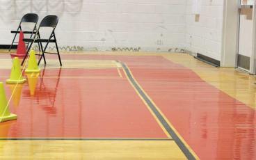 Press photo/Thomas Sherrill - As pictured on Nov. 27, part of the East Franklin Elementary School gym floor is unusable due to the floor bubbling up due to moisture content below it.