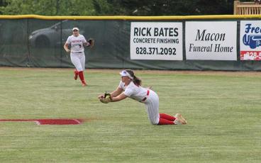 Press photo/Will Woolever - Senior Avery Moffitt makes a beautiful catch in center field versus North Iredell May 7. 