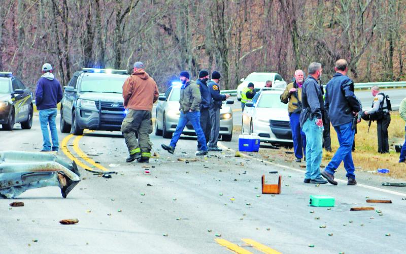 Press photo/Jake Browning - Officers from the Macon County Sheriff’s Department, the Clay County Sheriff’s Department and the North Carolina State Highway Patrol were among the dozens of officers who responded to the incident.