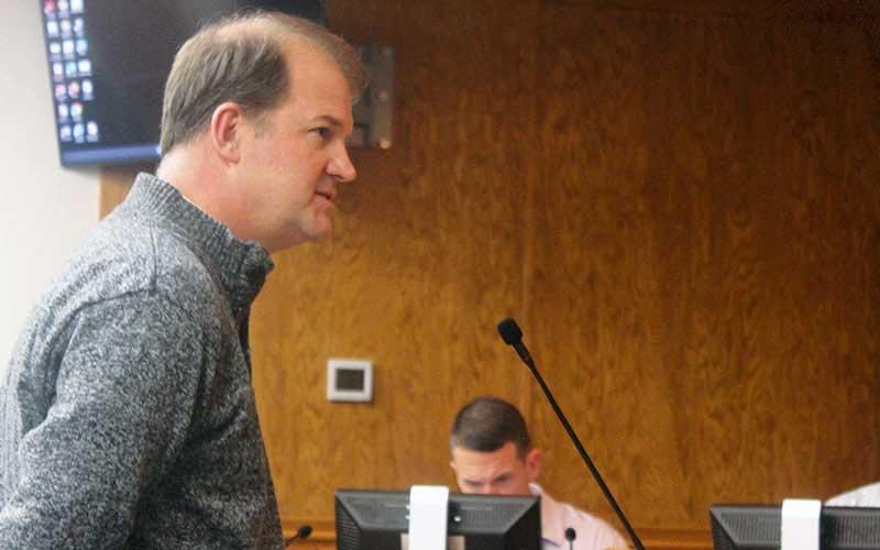 Press photo/Thomas Sherrill - Matt Saenger, director of sales and marketing with BalsamWest, speaks to the Macon County Board of Commissioners.
