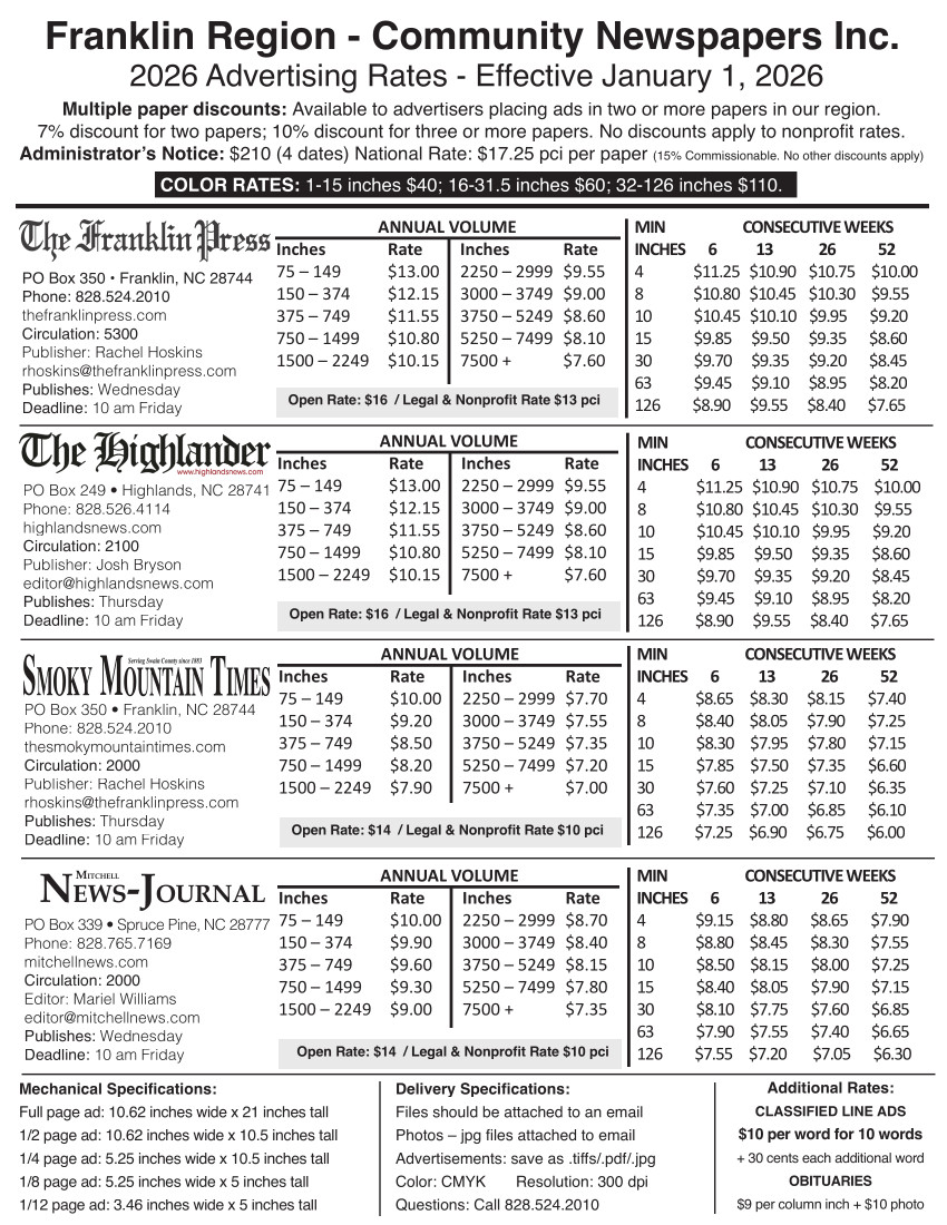 2026 Rate Card
