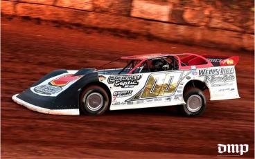 Eventual Limited Late Model feature winner Shawn Chastain of Murphy turns practice laps at Tri-County. (Photo courtesy of Deango Motorsports Photography)
