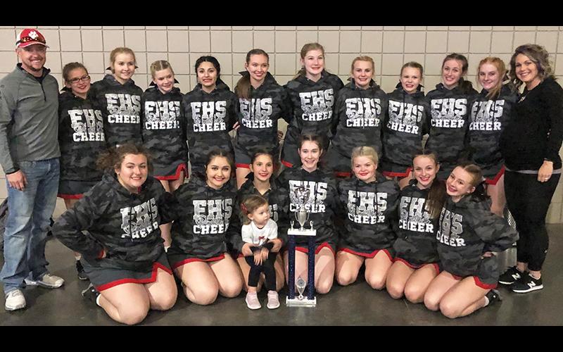 Photo submitted Franklin’s cheerleading team took third at the NCHSAA competition. Front row, from left: Madison Phillips, Kaitlyn Henry, Christa Perry, Katy Nettles, Kassidy Mixer, Kaylan Foutty, Lexi Hoyt. Back row, from left: Rex Baker, Alivia Gibbs, Mackenzie Hughes, Sierra Kreis, Michelle Perez, Brielle Perry, Belle Reale, Abbie Passmore, Madison Lowe, Lylian Foutty, Zoe Berkstresser, coach Lynn Baker.