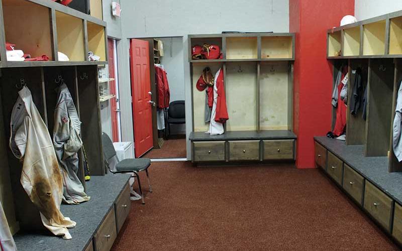 Press photo/Andy Scheidler - Franklin’s new baseball locker room still had uniforms hanging on March 13, one day after the Panthers’ most recent game. It features 18 cubbies for players on Franklin’s varsity baseball team.