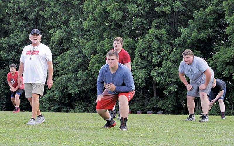Photo courtesy Franklin Panther Sports Network - Assistant coach Greg Trawick oversees a limited workout for the Franklin High School football team on June 15.