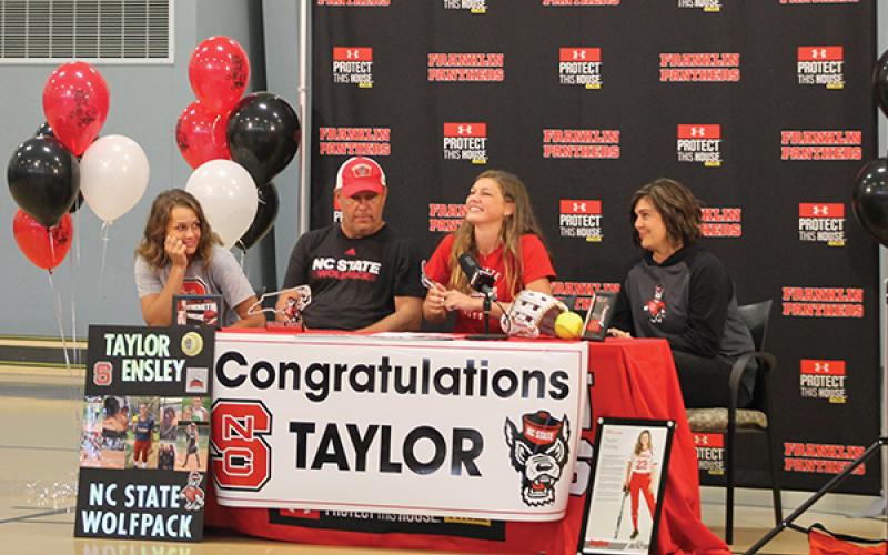 Press photo/Will Willover - The Ensley family celebrates Taylor’s signing. From left: her sister Tori, her dad Todd, Taylor and her mom Kim.