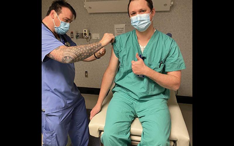 Photo submitted Tommie Blalock, ICU/Medsurg team leader at Angel Medical Center, was the first to be vaccinated at the hospital.