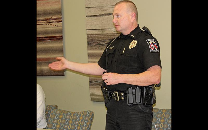 Press photo/Jake Browning FPD Lieutenant Devin Holland updated Franklin Town Council members on roadside trash pick up efforts.