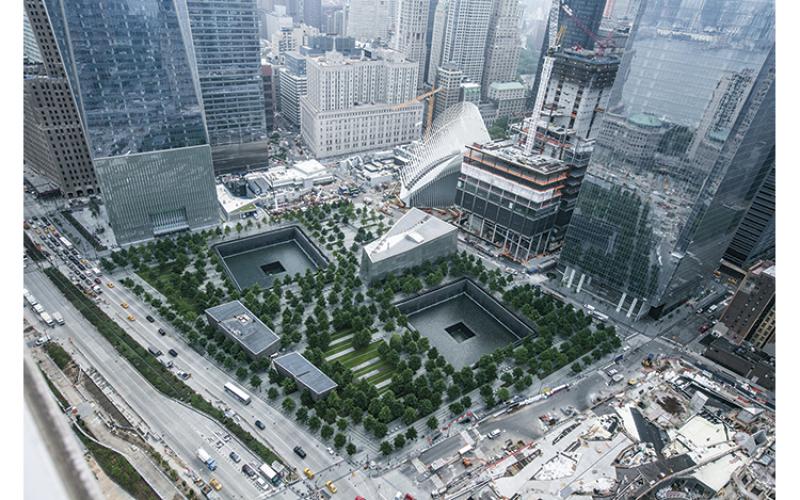 Photo/Jin Lee - An aerial view of the National 9/11 Memorial and Museum in New York City. Carlye Dougherty, a graduate of Franklin High School, lived just blocks from the World Trade Center during the terrorist attacks on Sept. 11, 2001.