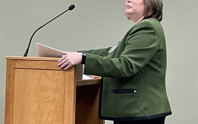 Town Manager Amie Owens presents a proposal to award town workers a one-time bonus and 40 hours in vacation time in recognition of their work during the pandemic. The bonuses will be paid from the American Rescue Plan Act funds the town received.
