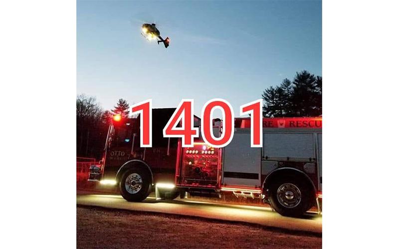Submitted photo. Otto fire chief Terry Rholetter (1401) was injured while fighting a wildfire Saturday with Macon County Fire Services. He is recovering in a burn center in Augusta, Georgia.