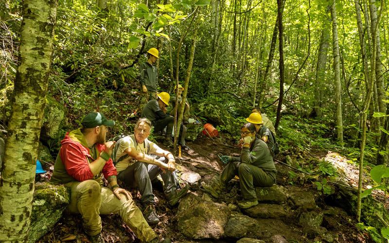 Photo submitted Youth Conservation Corps members take a break from their work on the Bartram Trail.
