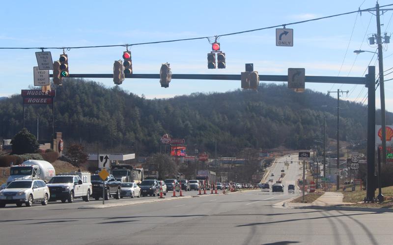 Press photo/Thomas Sherrill New stoplights on poles are about to be unveiled at multiple Georgia Road intersections near the U.S. 64 interchange as part of the soon-to-be-complete construction work on the 1.113-mile stretch of road.