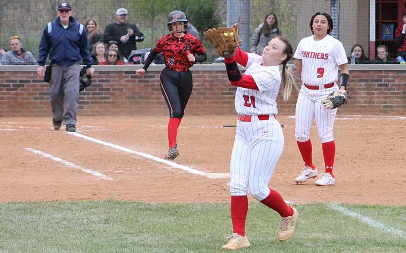 Press photo/Will Woolever - Senior second baseman Tessa Dehart makes an over-the-shoulder grab versus Pisgah March 21.