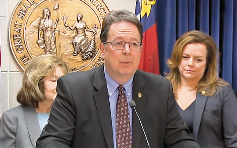 Photo submitted - Sen. Kevin Corbin speaks at a press conference on April 6.
