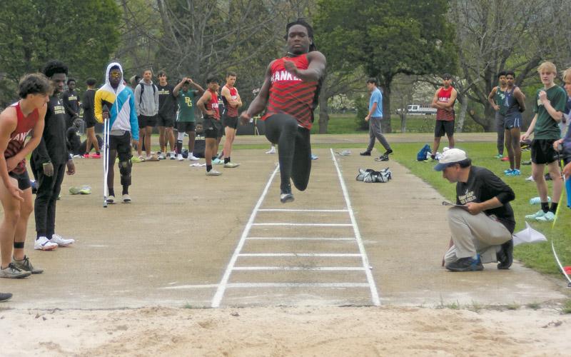 Press photo/Will Woolever Sophomore Eli Brown competes in the long jump at Rabun Gap April 13.