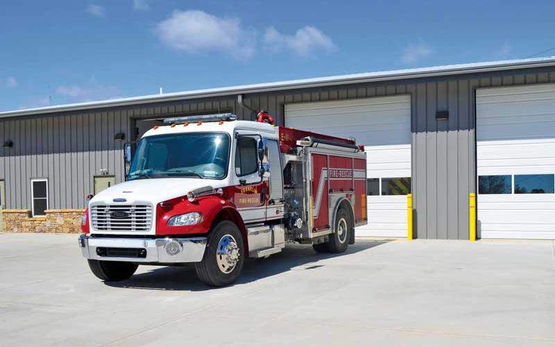 Press file photo - Franklin Fire &amp; Rescue has requested funding for two new fire trucks. Pictured is one of the current trucks at the new substation that opened earlier this year on NP&amp;L Loop.