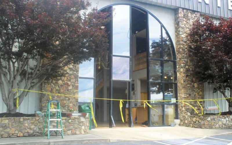 Press photo/Thomas Sherrill - The Franklin Chamber of Commerce was one of two buildings damaged after a man rammed his truck into the buildings on the morning of June 23. The other building hit was First Bank, where the man was seen hitting the ATM with a helmet.
