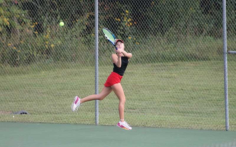Junior Abigail Angel hits a difficult shot against Rabun Gap-Nacooche School Sept. 21. (Press photo/Will Woolever)