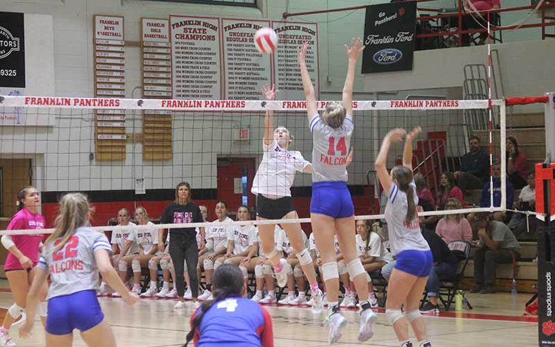 Press photo/Will Woolever - Junior outside hitter/defensive specialist Kyrah Bowles lifts a ball over the net vs. West Henderson Oct. 6.