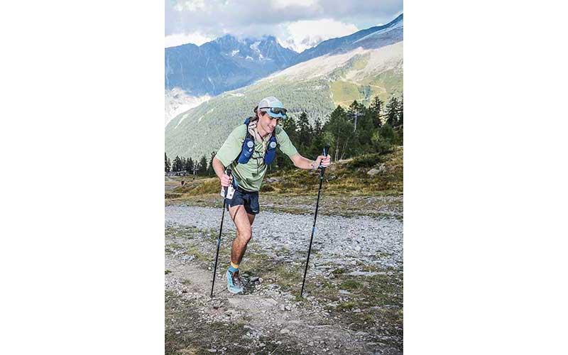 Franklin native Canyon Woodward climbs a steep alpine pass in the Ultra Trail du-Mont Blanc trail race last month. (Photo submitted)