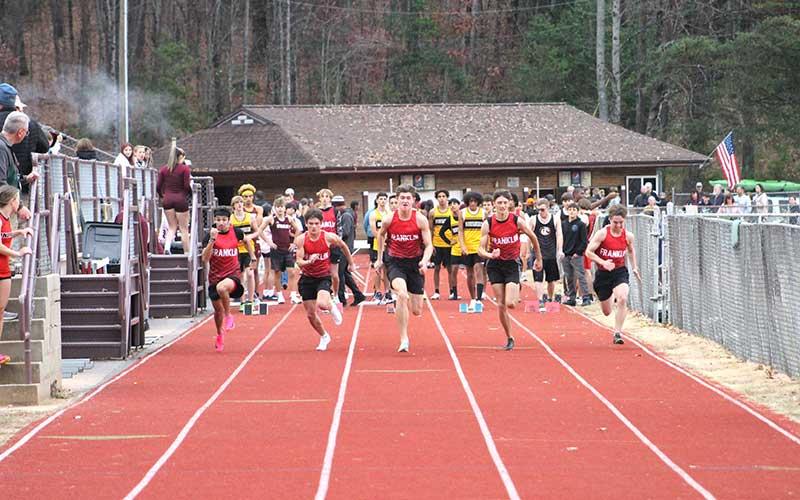 Press photo/Will Woolever - From left, Jason Mesa, Wyatt Cantrell, Elijah Cochran, Justin Rodriguez and Zachary Call compete in the 55-meter dash at Swain Nov. 15.