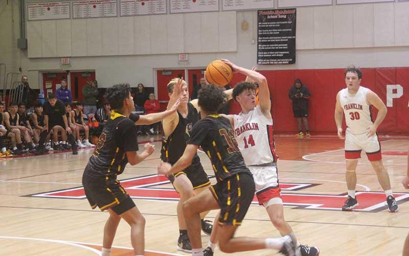 Junior forward Noah Brannon looks for an outlet versus Cherokee Nov. 30. (Press photo/Will Woolever)