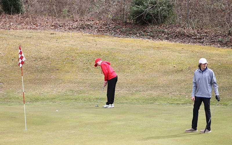 Press photo/Will Woolever - Ryland Angel navigates the fourth green at the Franklin Golf Course Feb. 29.
