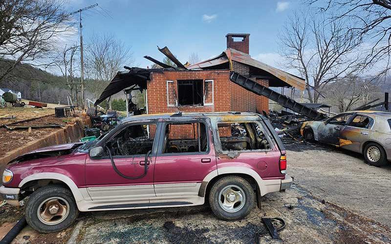Press file photo - The scene of the Prentiss Bridge Road fire where two people died on Jan. 4.