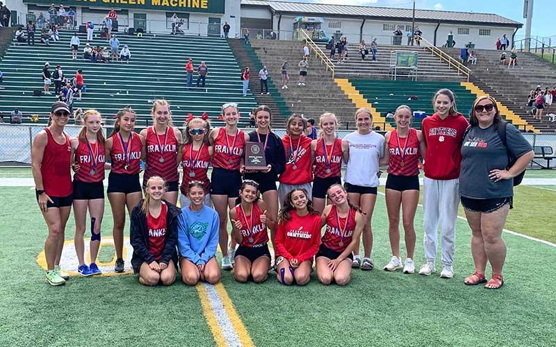 Panther women’s track and field is pictured with their Regional Champion plaque at the 3A West title meet at A.C. Reynolds May 11.