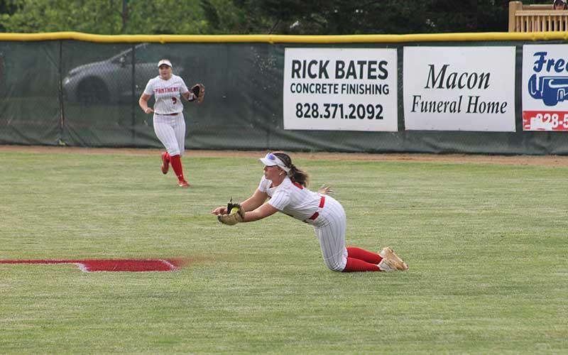 Press photo/Will Woolever - Senior Avery Moffitt makes a beautiful catch in center field versus North Iredell May 7.