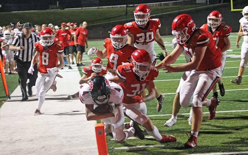 Press photo/Will Woolever - Junior running back Zavion Ensley reaches for the pylon in a scrimmage versus Rabun County Aug. 9.