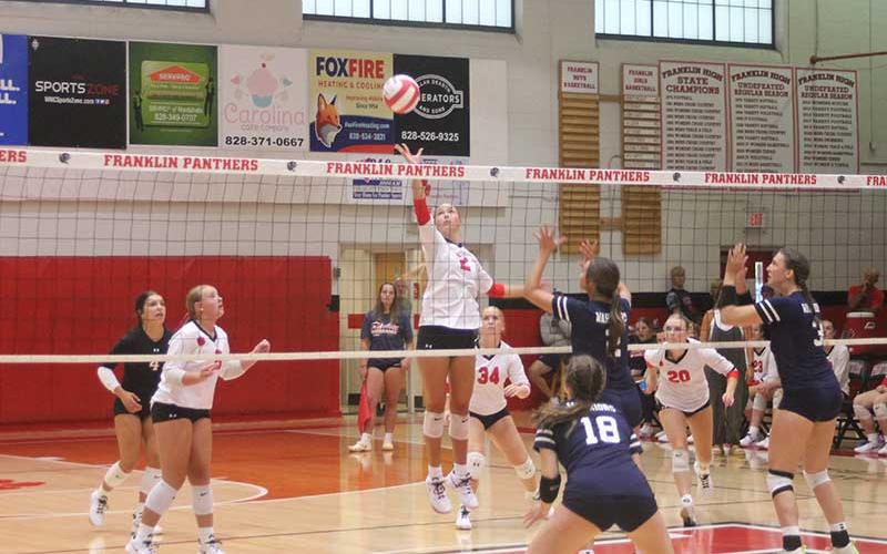 Press photo/Will Woolever - Senior Aubrey Haley lifts a ball over the net in Franklin’s 3-0 home win over West Oak (Westminster, S.C.) Aug. 21.