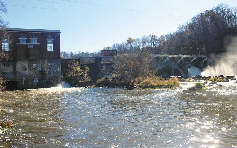Press photo/Thomas Sherrill - Lake Emory Dam as photographed on Nov. 15. The Macon County Board of Commissioners has directed the county Planning Board to study the possibility of removing the dam and the impact that would have. Currently the dam is privately owned.