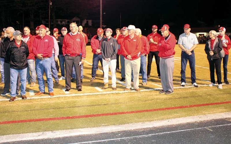 Press photo/Vickie Carpenter - Former Franklin High School principals and coaches recognized at the Nov. 1 game against Pisgah.