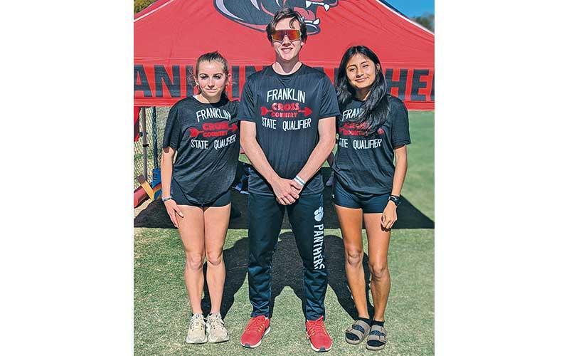 Franklin’s top three distance runners are pictured at the 3A State Championship Meet in Kernersville Nov. 2. From left are sophomore Morgan Cress, senior Matheson Post and junior Amy Mendoza Lopez. (Photo courtesy of Melissa Ward)