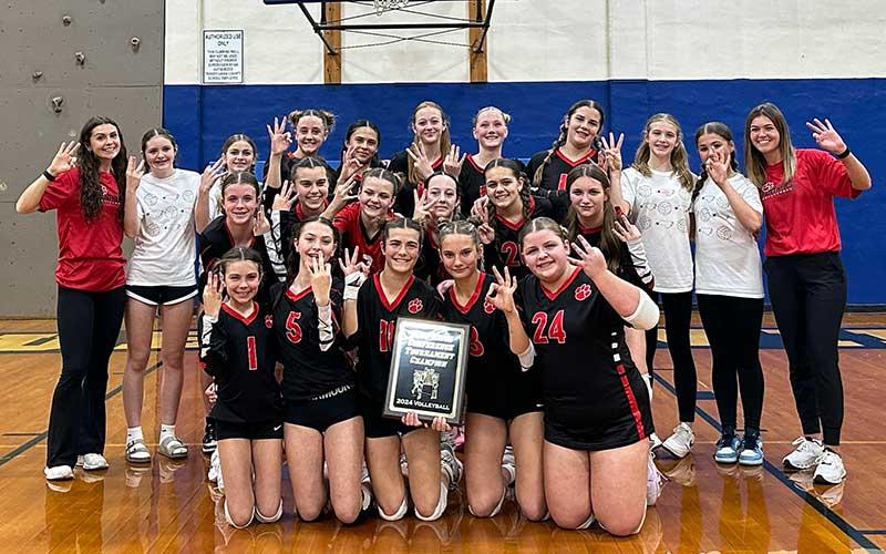 Photo courtesy of Brooke Southard - Macon Middle School volleyball pictured. From left to right are (top row) Amy Tippet, Maydson Clarke, Sydney Johnson, Emmy Moffitt, Cecilia Torres, Aubrey Shope, Kinley Young, Abby Griffith, Hailey Bale, Skylar Lucas, Brooke Southard; (middle row) Chloe Lambert, Mckenna Seay, Jenna Lowe, Hayden Mallin, Maya Brinson, Ali Jones; (bottom row) Palmer Tallent, Lola Pendergrass, Molly Moeller, Alyssa Awtrey, Lexi Tallent.