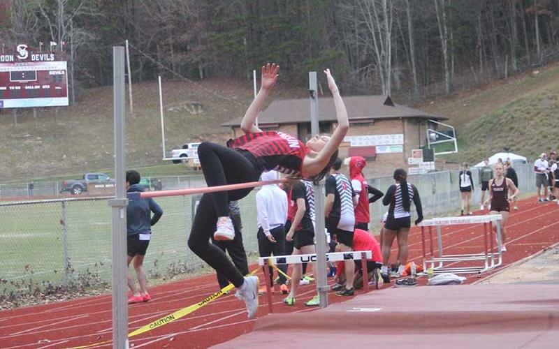Press file photo - Isabella Shope competes in the high jump at Swain Nov. 20. The junior is one of seven Panther individuals and two relay teams qualified for the 3A state meet in Winston-Salem Feb. 15.
