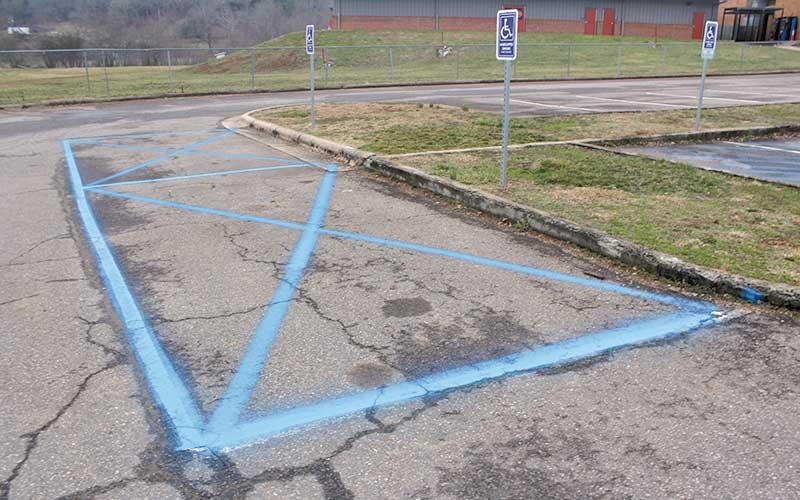 Press photo/Thomas Sherrill - Some of the newly created handicap parking spaces at Macon Middle School, designed for those attending baseball and track and field events.