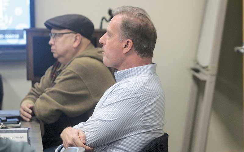 New Board of Health member Steve Grissim (right) and Dr. Carlos Vargas at the Feb. 25 Board of Health meeting.