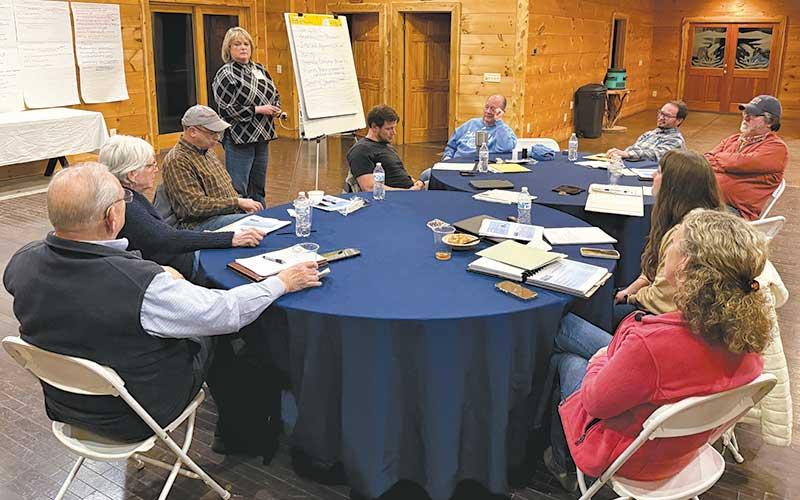 Press photo/Mia Overton - Franklin Town Manager Amie Owens leads the Town Council retreat held Feb. 21 and 22 in Cope Hall at Andy’s Trout Farm in Otto.