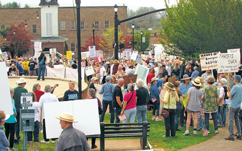 Press photo/Christian A. Ray - In conjunction with demonstrations held across the country, a “Hands Off” rally was held in downtown Franklin on Saturday, April 5, with about 300 people attending.