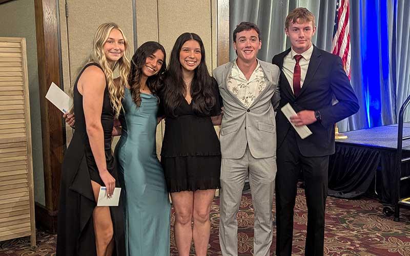 From left: Aubrey Haley, Laura Covarrubias, Brianna Quiroz, Matheson Post and David Rogers earned five of the banquet’s 20 academic scholarships.
