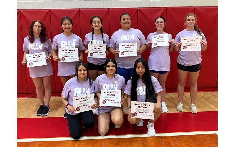 Fourth period BFS award winners: (back row, from left) Alisa Hamlin, Lizbeth Aguilar, Madeline Bishop, Kira Hall, Heidi Brogden, Anna Stiles; (front row, from left) Alexandra Rivera, Lucero Flores, Melissa Vasquez. Not pictured: Xochitl Cirpiano.