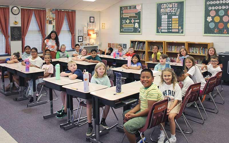 Press photo/Shelby Powell - Mrs. Merritt’s fourth grade having fun on their first day back at Cartoogechaye Elementary School.