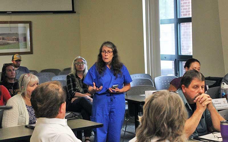 Press photo/Shelby Powell - Dr. Joanne Roesner speaks in support of the Board of Health retaining control of the Health Department during the monthly board meeting on July 29.