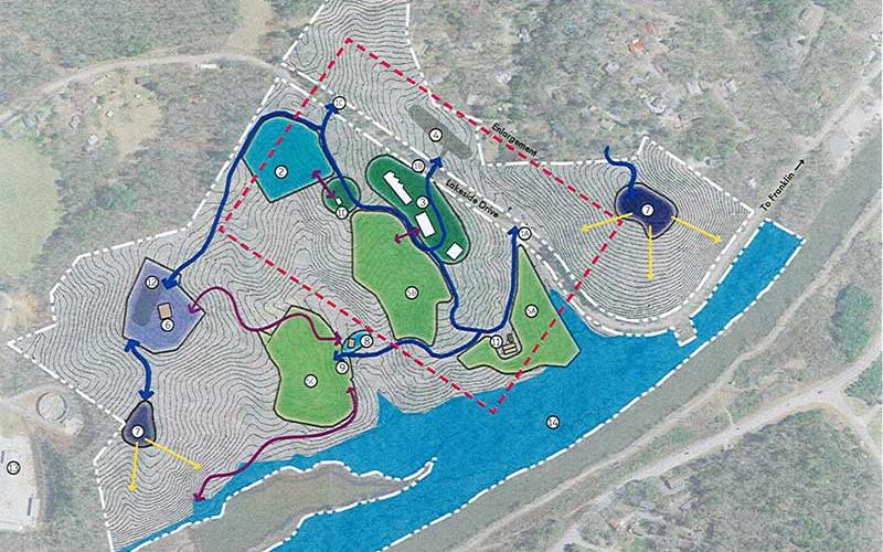 Graphic submitted - A concept drawing of the Franklin Farm Hub along Lakeside Drive and the Little Tennessee River.
