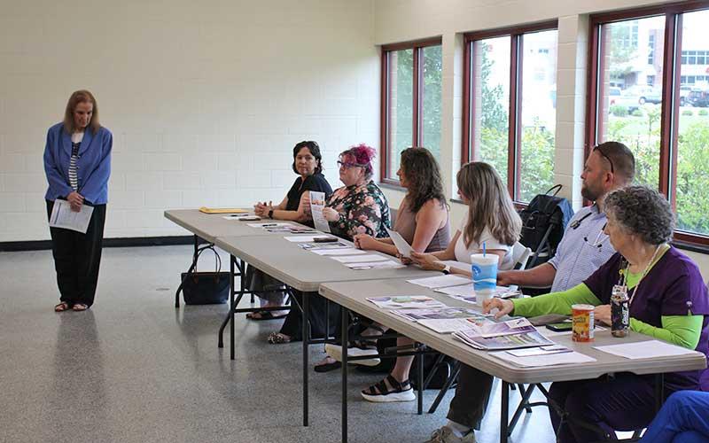 Press photo/Shelby Powell - REACH staff, directors and forensic nursing experts discussed REACH’s new forensic nursing program. From left: Bonnie Peggs, Andrea Anderson, Jennifer Turner-Lynn, Rebecca Bilbrey, Emma Maxwell, Dr. Clayton Davis and Renee Collette.