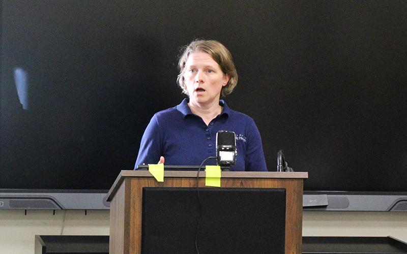 Medical Director Allison Smith gives an update on a tuberculosis investigation at the Aug. 26 Board of Health meeting.