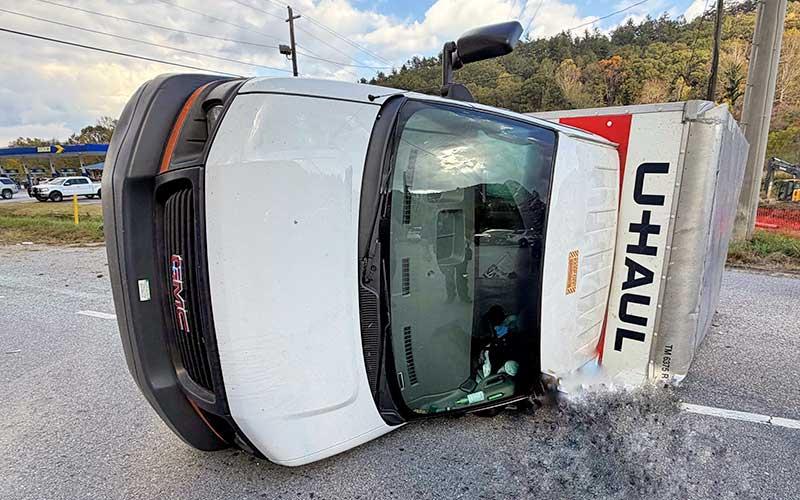 Photo/Franklin Police Department - A Georgia woman driving a U-Haul led police on a chase through Macon County and into Mountain City, Georgia, on Saturday. According to FPD, the incident began when she hit a gas station employee with the truck door after being asked to move the truck away from the gas pumps.